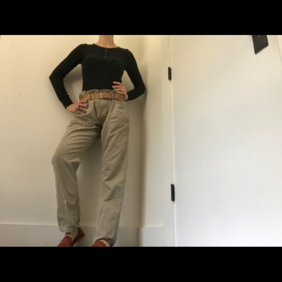 Old Navy Boyfriend Khaki Colored Jeans Distressed Naturally - Picture 5 of 16